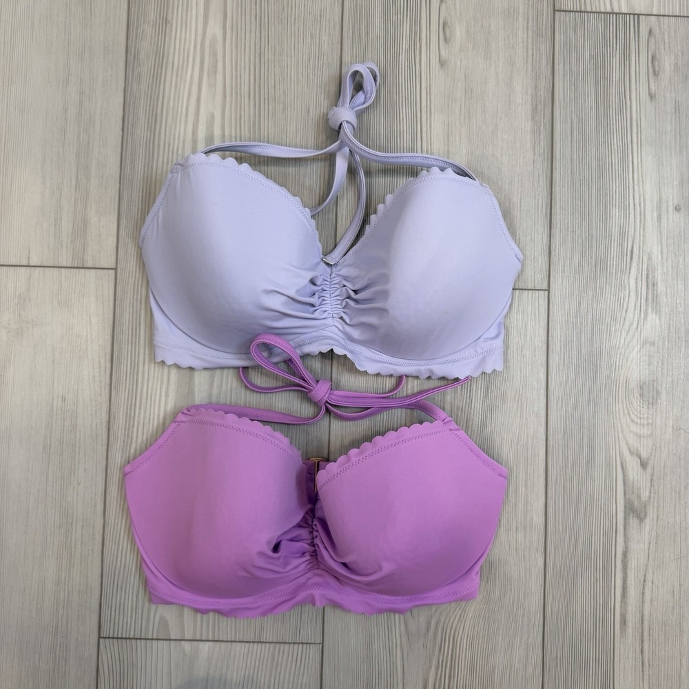 Lot of 2 Victoria's Secret Getaway Halter Bikini Top Purple Underwire 34DD